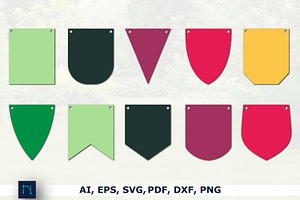 Paper Cut Pennant Set SVG Bundle
