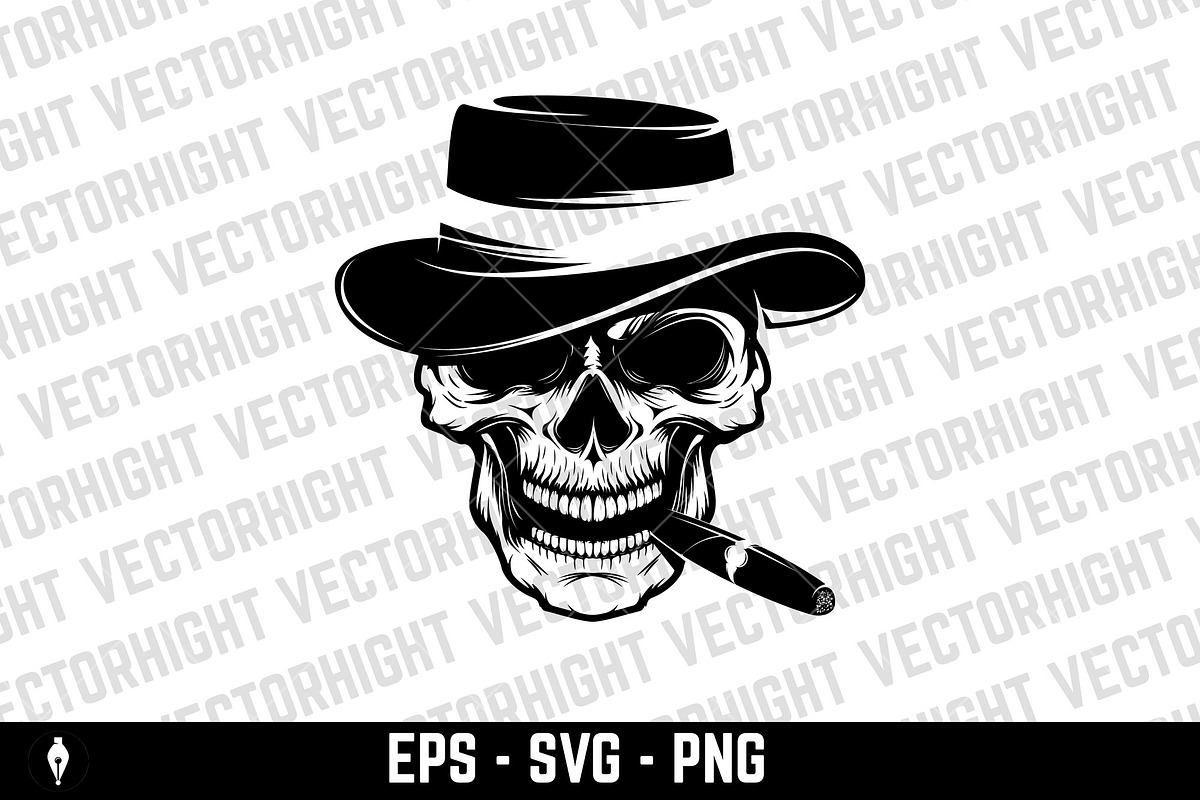 Skull with cigar and hat. Design, a Graphic by Vectorhight