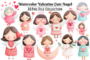 Watercolor Valentine Angel Clipart, an Illustration by Dream Creation (Thumbnail 1 of 7)
