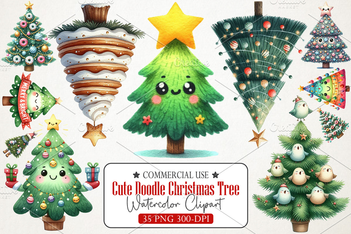 Cute Doodle Christmas Tree Clipart, an Illustration by RobertsArt (Photo 1 of 7)
