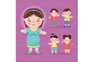 five korean family members, a Person Illustration by studiogstock
