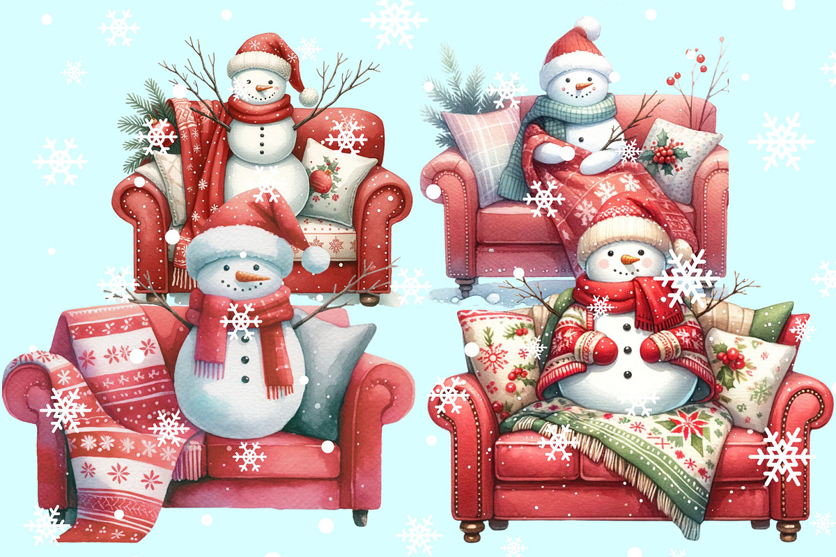 37 Adorable watercolor snowmen, a Seasonal Illustration by Cute Little Workshop (Photo 2 of 8)