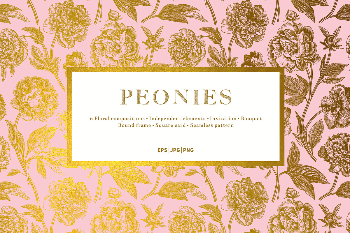 Peonies. Vintage illustrations, an Illustration by olga.korneeva (Photo 1 of 9)
