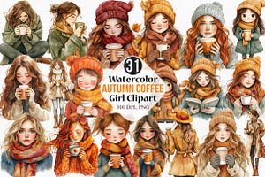 Autumn Coffee Girl Clipart, an Icon by Canvas Craft