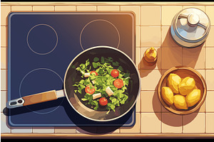Cartoon stove in the kitchen with a, a Food Illustration by LadadikArt