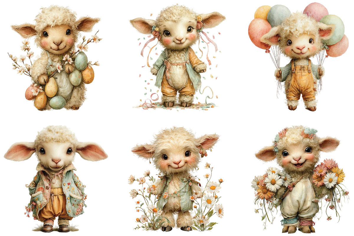 Watercolor Easter Sheep Clipart, an Illustration by CraftArtStudio (Photo 2 of 6)