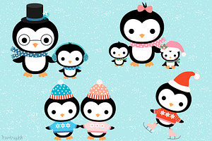 Kawaii penguin family clipart set, an Illustration by Pravokrugulnik