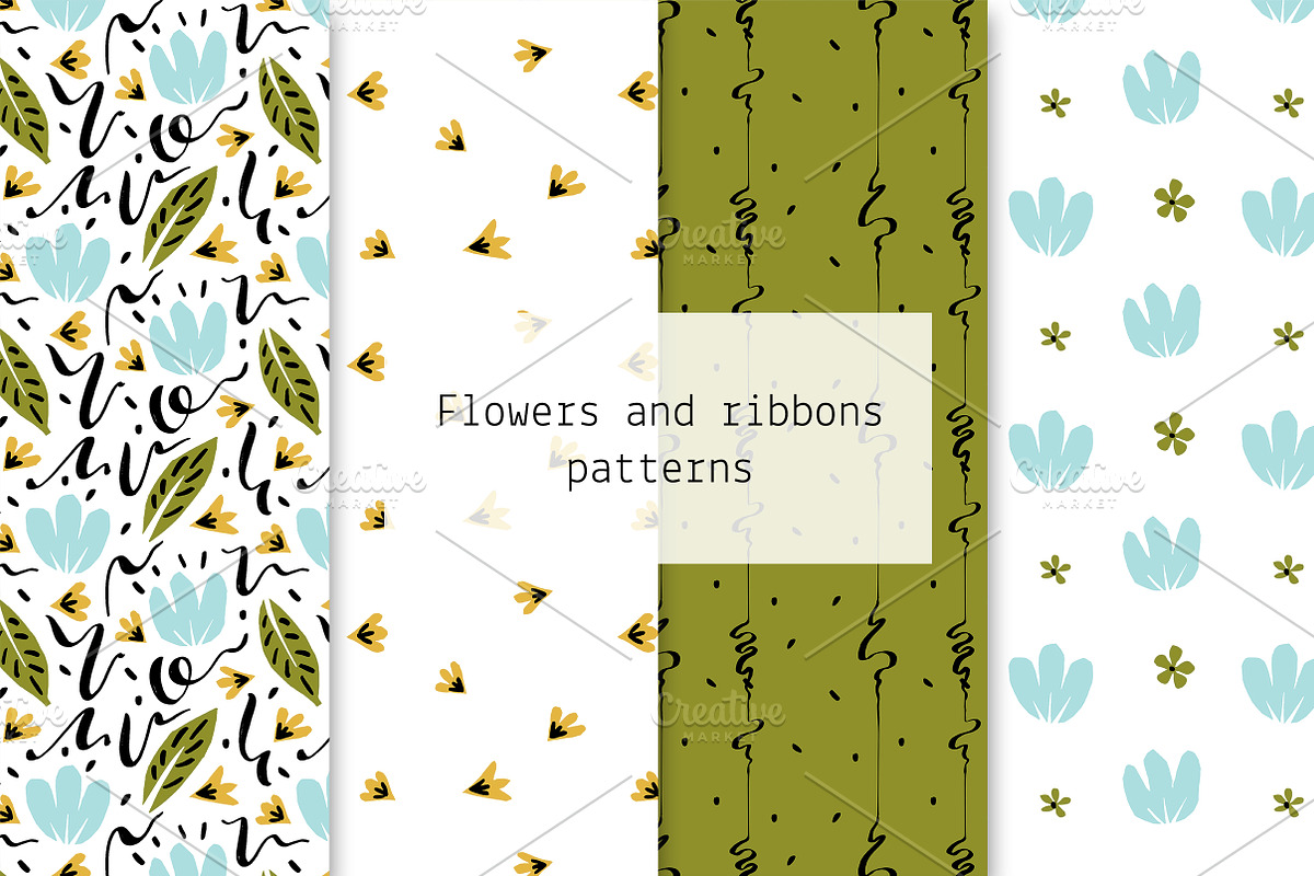 Flowers and ribbons patterns, a Pattern Graphic by Lyolya Profitrolya (Photo 1 of 5)