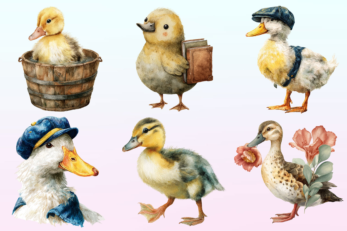 Watercolor Cute Little Ducks Clipart, a Graphic by CitraGraphics (Photo 2 of 4)