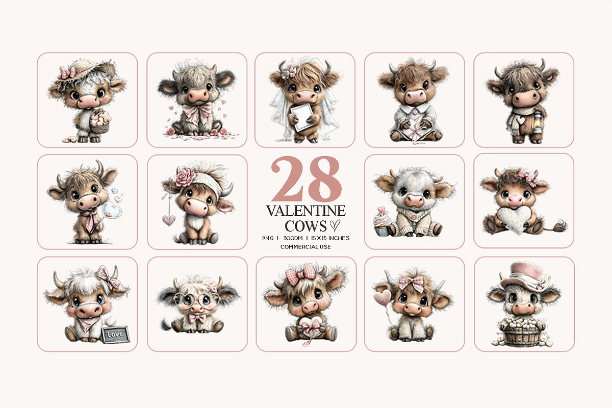 Valentine Highland Cow Clipart, an Animal Illustration by Bijou Bay (Photo 2 of 3)
