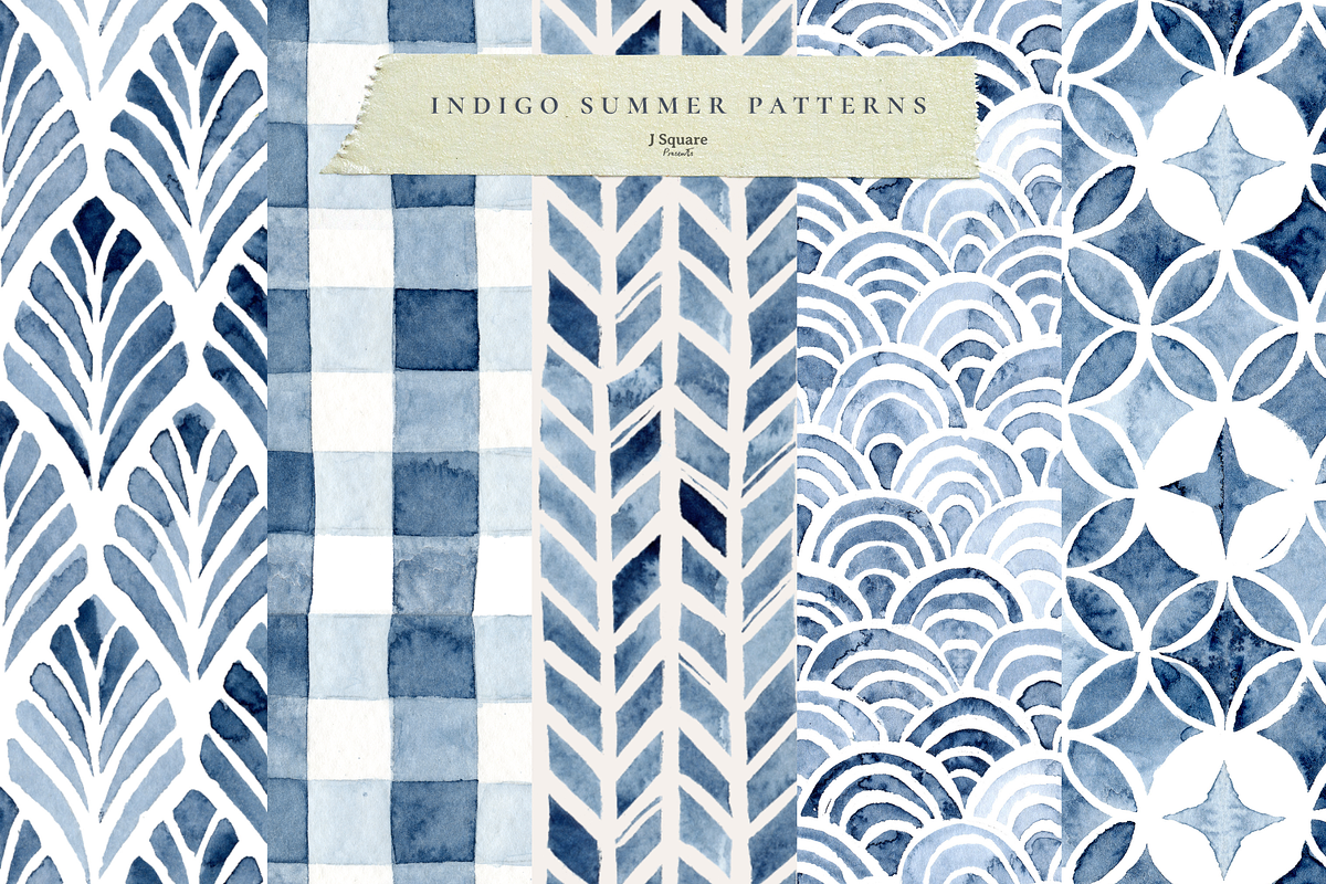 Watercolor Indigo Summer Patterns, a Pattern Graphic by JSquarePresents (Photo 2 of 11)