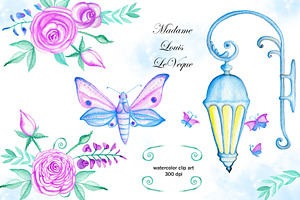 Watercolor Flowers Clip Art. Lamp