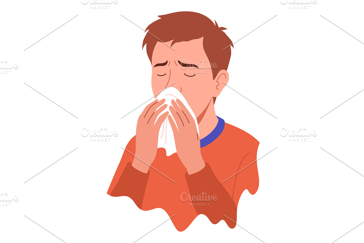 Flu symptom. Man showing cold, an Object Illustration by Things for designers