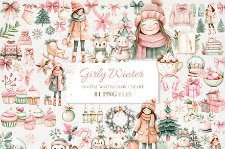 Girly Winter Pink Christmas 81 PNG, a Seasonal Illustration by EleSArtDesign