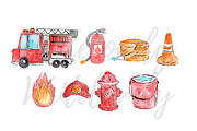 Watercolor firefighter clipart, an Illustration by Writelovely (Thumbnail 2 of 2)