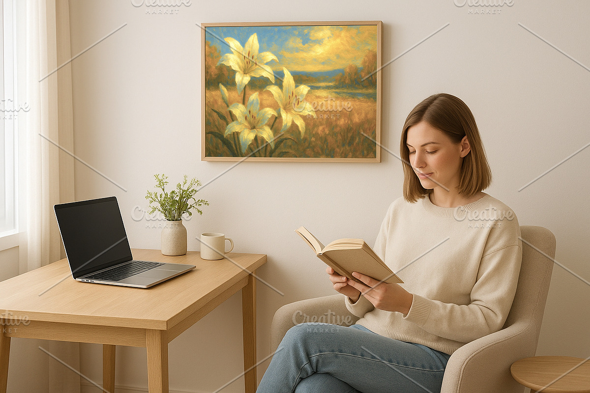Golden Sunset Lily Painting, a Background Graphic by Floraphoria (Photo 5 of 10)