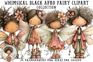Whimsical Black Afro Fairy Clipart, an Illustration by OK Design