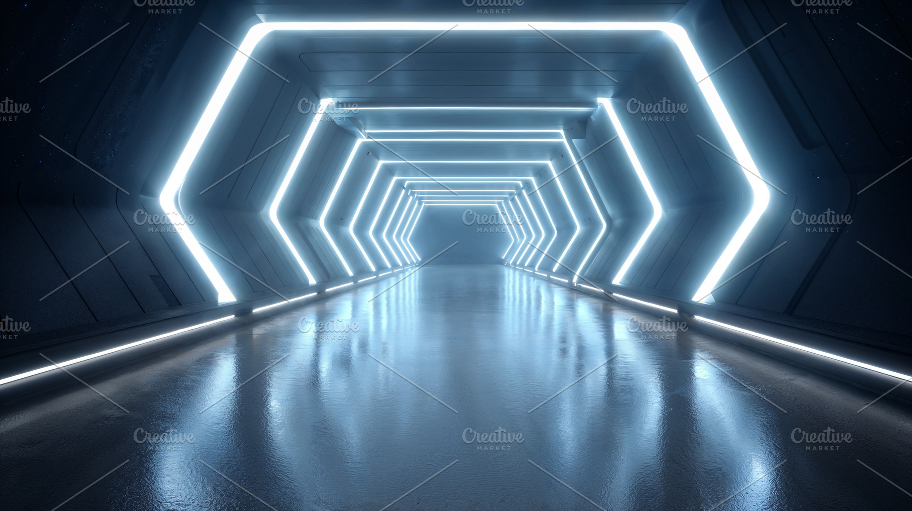 Futuristic tunnel illuminated with bright neon lights at night, a Background Photo by OSORIOartist
