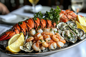 Luxurious seafood platter with lobst, a Food & Drink Photo by Pixeness Studio