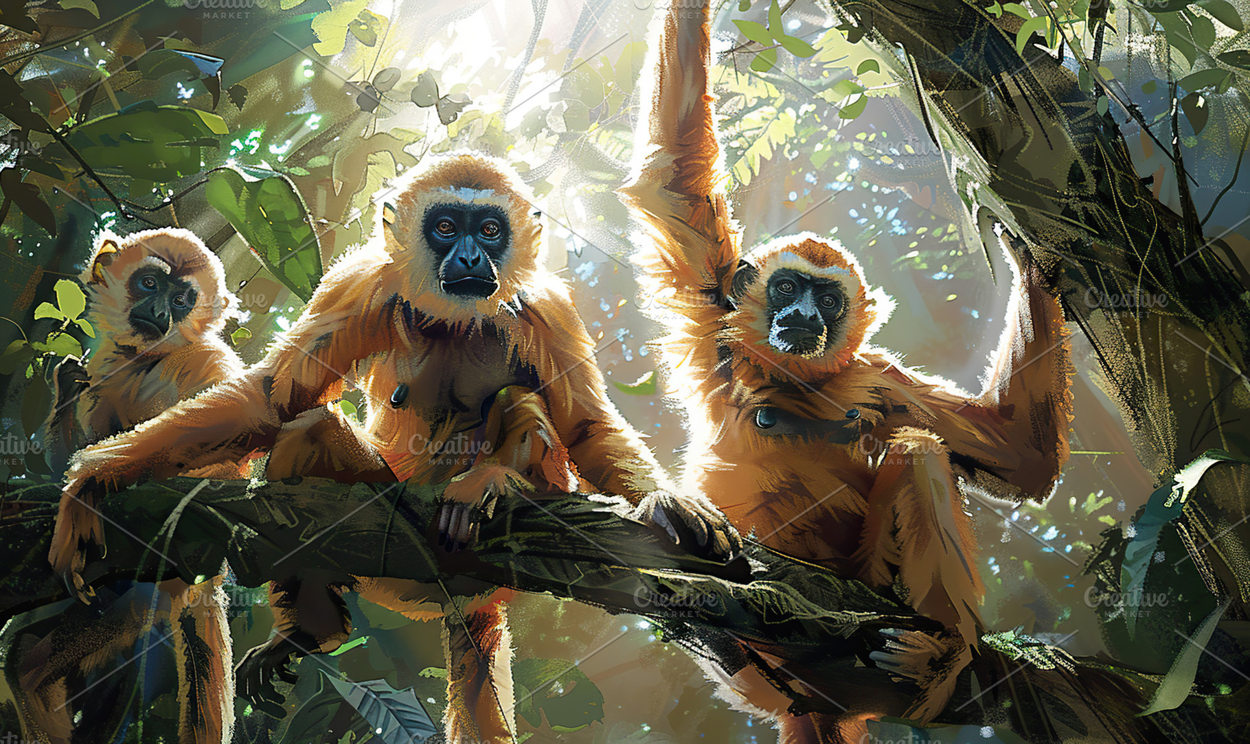 A group of golden langurs huddled to, an Animal Photo by LOGOCREATIVE