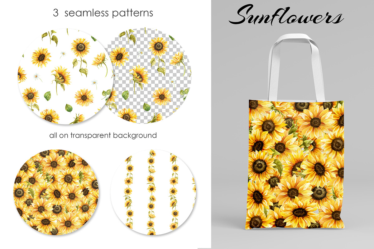 Sunflowers Watercolor Collection, an Illustration by Dervik Art Store (Photo 5 of 8)
