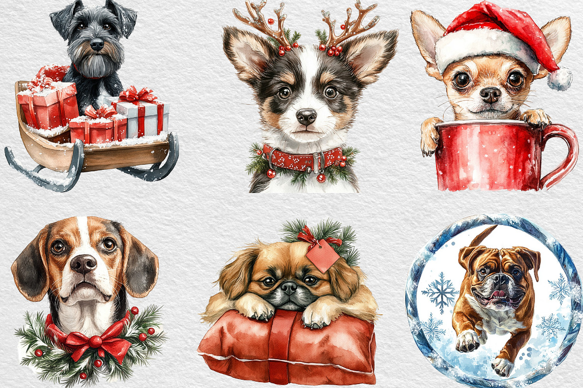Watercolor Christmas Dog Clipart, an Illustration by Black Bird Studio (Photo 6 of 6)