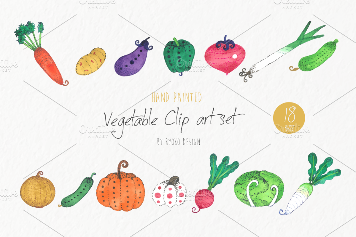 watercolor vegetable hand paint food, a Food Illustration by Eomoiart (Photo 1 of 2)
