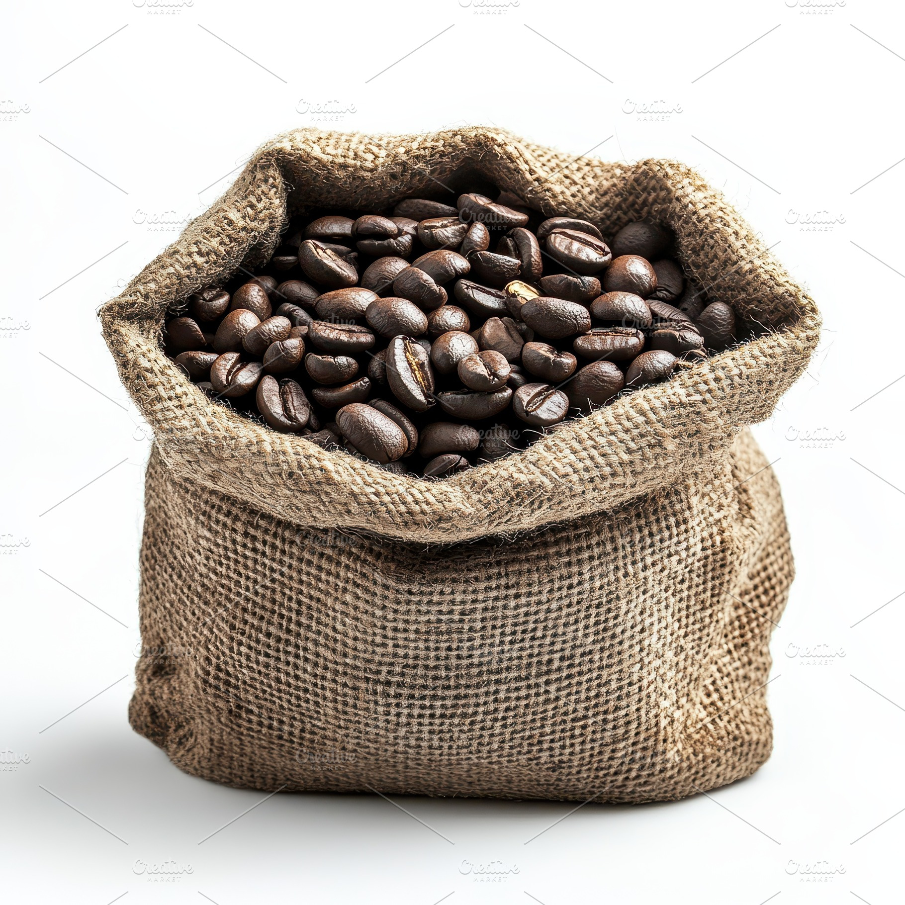 Roasted Coffee Beans in Burlap Sack, a Food & Drink Photo by Pixeness Studio