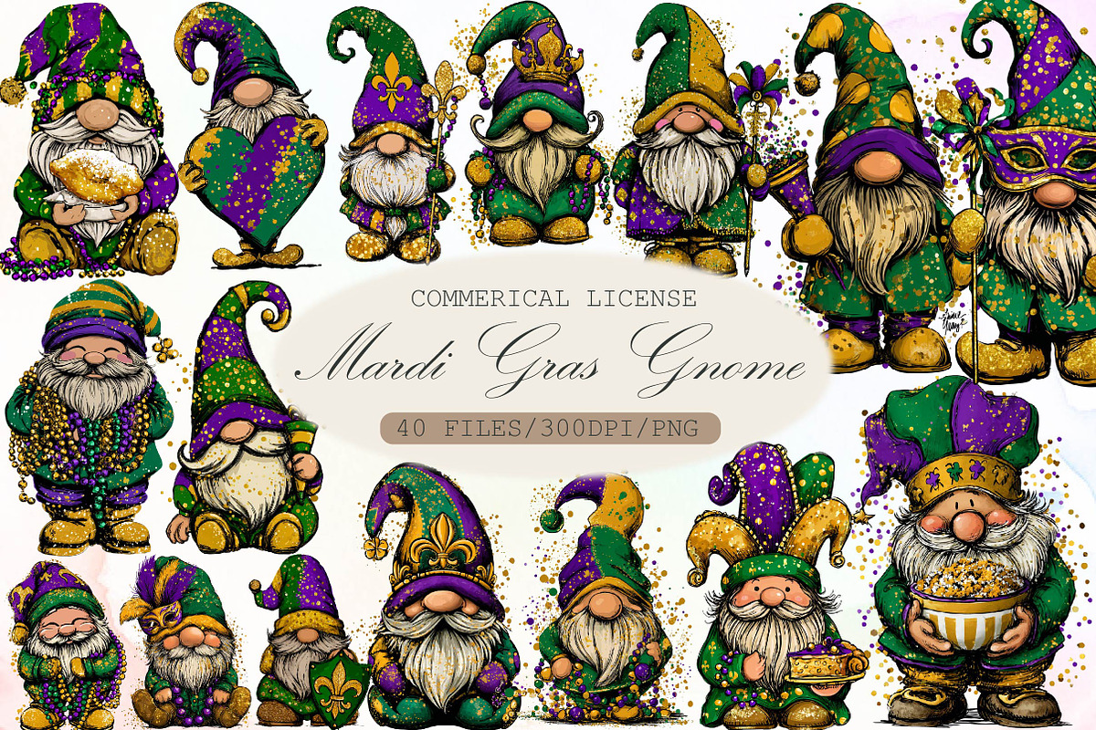 Mardi Gras Gnome Clipart Set, an Illustration by Sublimation Artist (Photo 1 of 6)