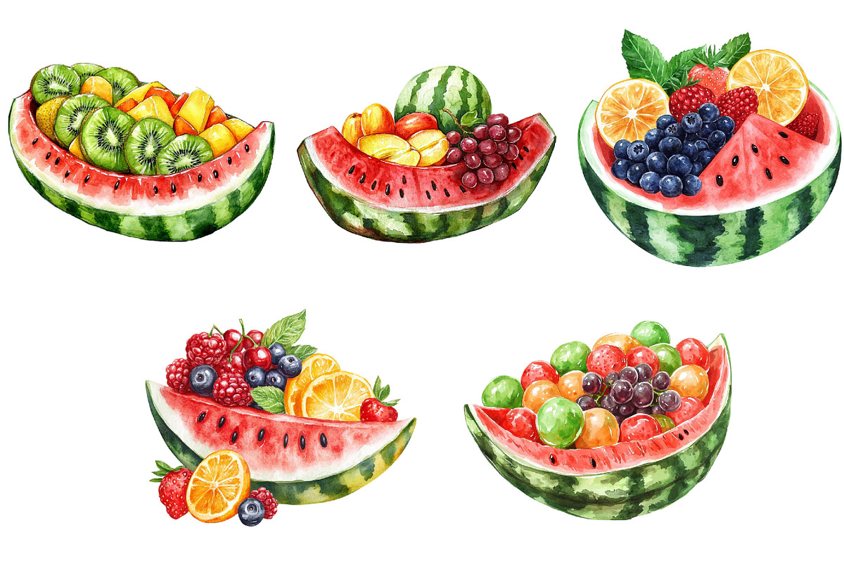 Watermelon Boat with Fruit Clipart, an Illustration by Pixels.Craft (Photo 9 of 9)