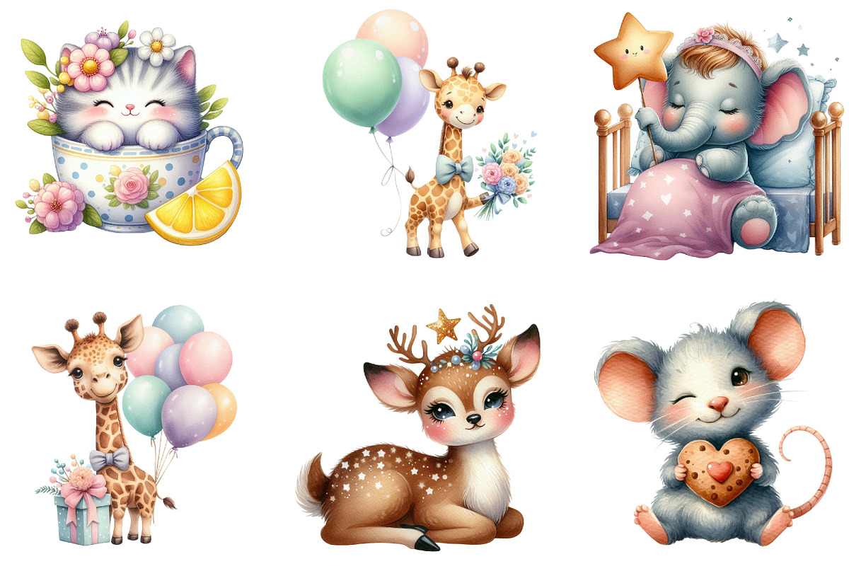 Cute Animal Clipart Sticker, PNG 4S-, an Illustration by DreamArtGraphic (Photo 4 of 4)
