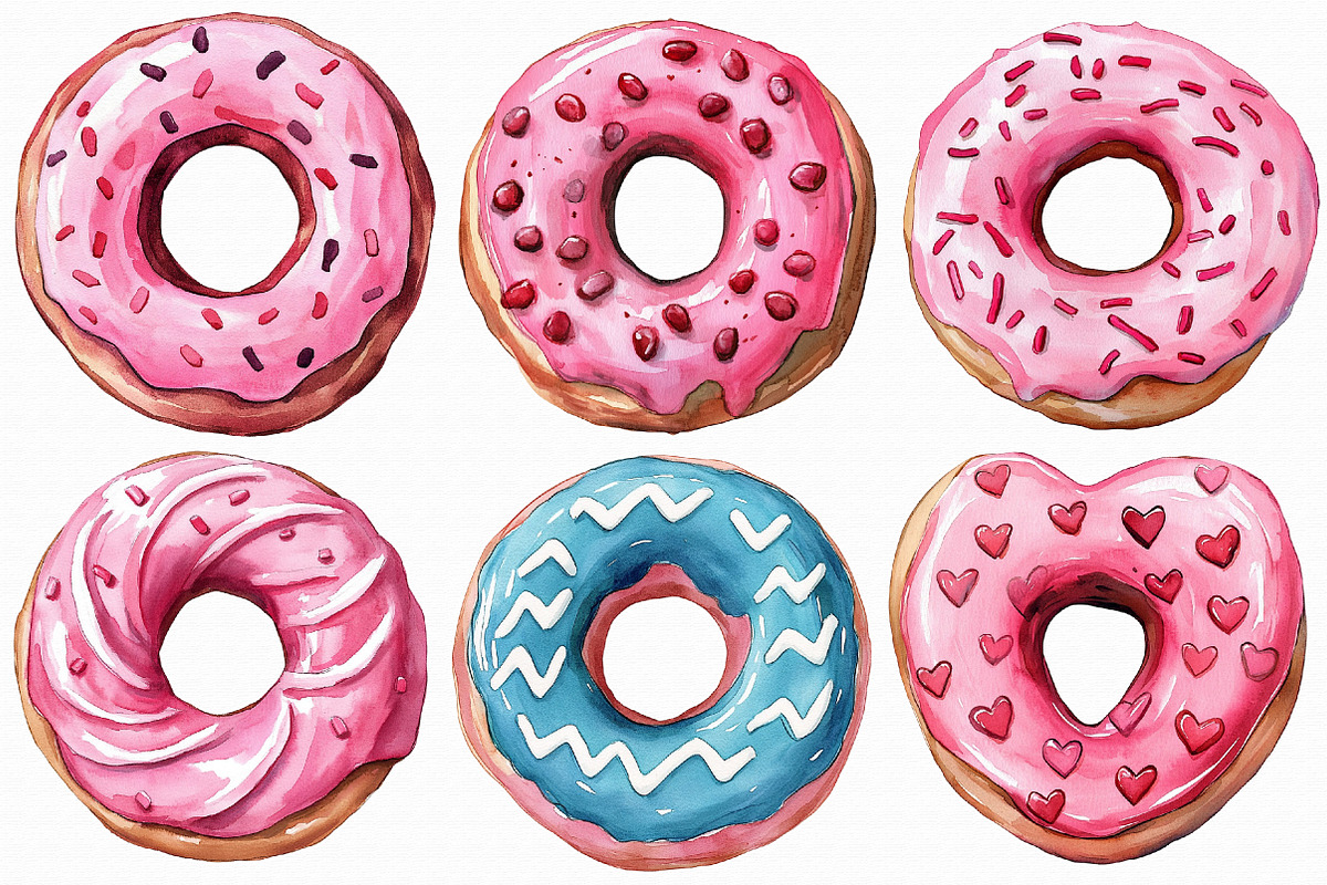 Watercolor Donut Clipart, an Illustration by Libby Wishes (Photo 2 of 7)