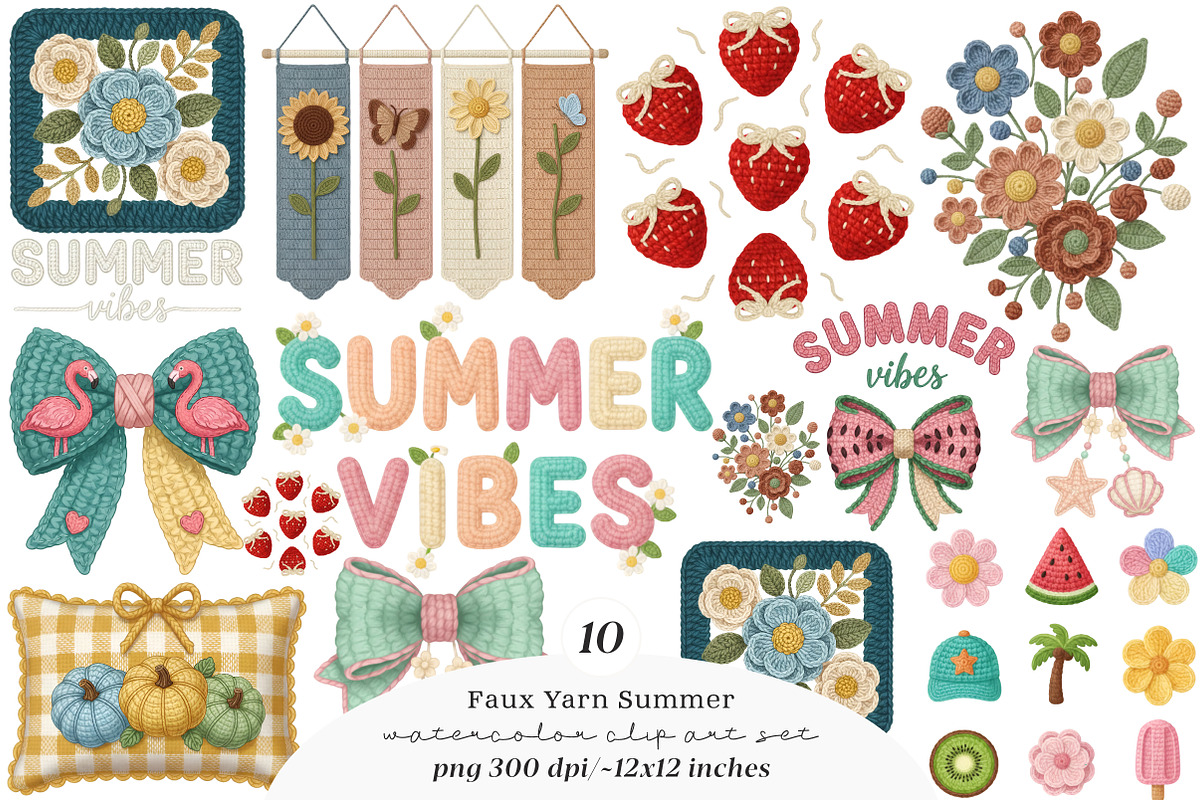 Faux Yarn Summer PNG Bundle, an Illustration by SinaCreation (Photo 1 of 7)