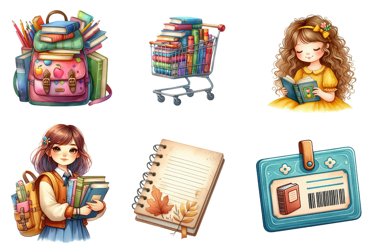 Library Kids Clipart Watercolor Book, an Illustration by CreationArt (Photo 7 of 7)