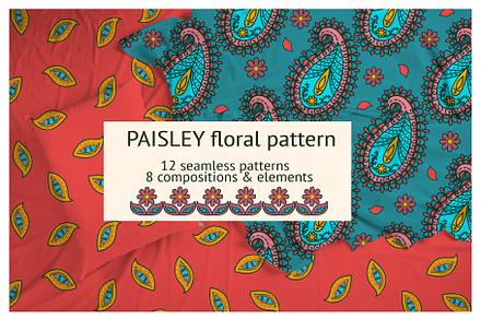 Paisley floral pattern, folk art