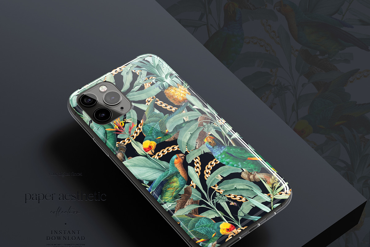 Mint Tropical Parrots Paper Pack, a Pattern Graphic by paper aesthetic (Photo 8 of 8)