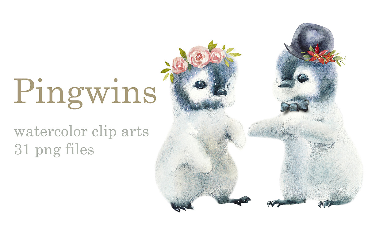 Watercolor Pingwins, an Animal Illustration by Budogoshch (Photo 1 of 6)