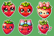Kawaii  Strawberry Sticker Clipart, an Illustration by Designworld (Thumbnail 4 of 5)