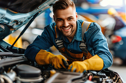 Auto mechanic wearing in uniform and working in repair service,, a Transportation Photo by AlyaAnd
