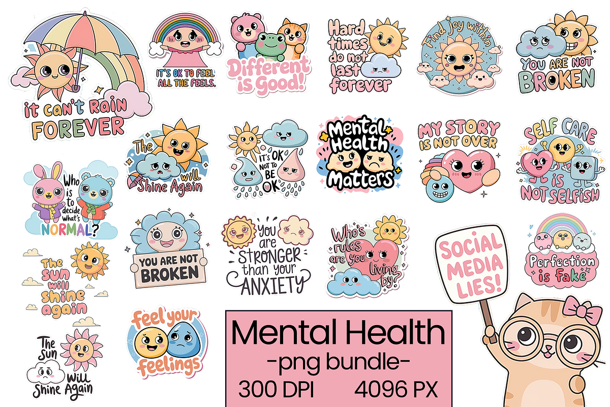 Mental Health PNG Bundle, an Object Graphic by Fun Digital (Photo 1 of 6)