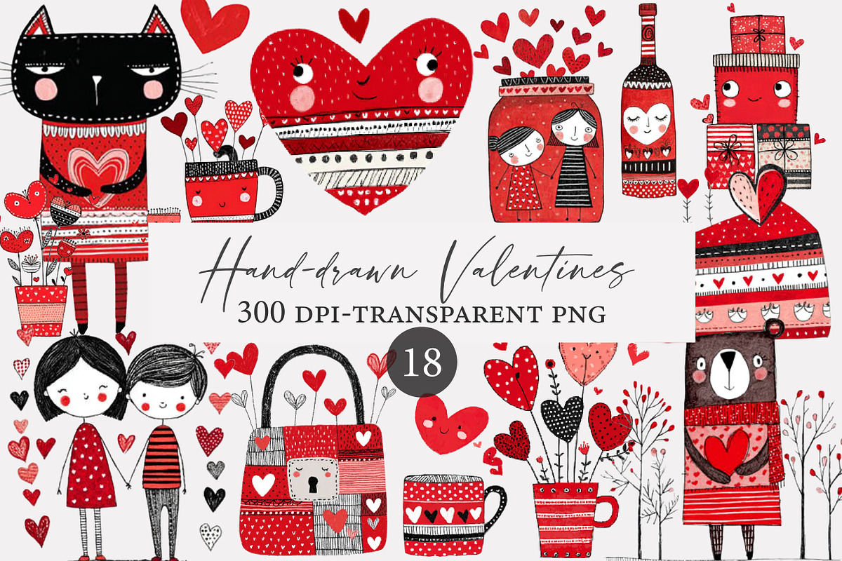 Hand-drawn Valentines Day Clipart, an Illustration by Designworld (Photo 1 of 4)