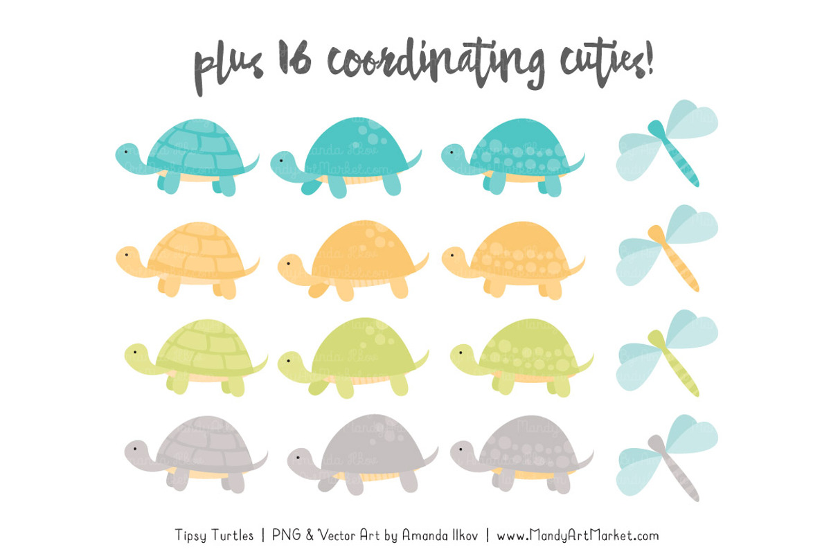 Land & Sea Turtle Stack Clipart, an Illustration by Amanda Ilkov