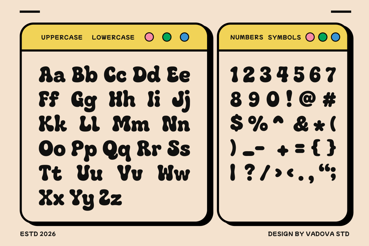 Varago Retro 70's Bubble Font, a Sans Serif Font by Vadovastd (Photo 2 of 9)