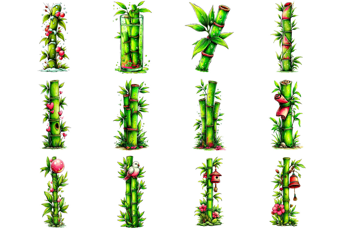 Watercolor Bamboo Stalk Clipart, an Illustration by DreamArtGraphic (Photo 2 of 4)