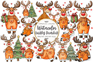 Quirky Christmas Reindeer Clipart, an Illustration by OK Design