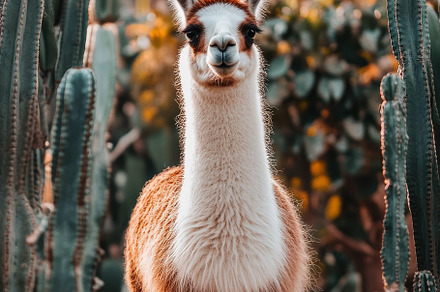 Playful Llama in Vibrant Desert, an Animal Photo by Virgo Studio