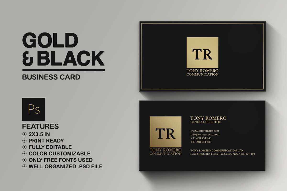 Minimal Gold And Black Business Card, a Business Card Template by Marvel (Photo 1 of 5)