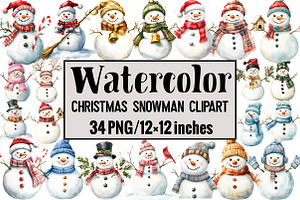 Christmas Snowman Clipart, an Illustration by Design Market