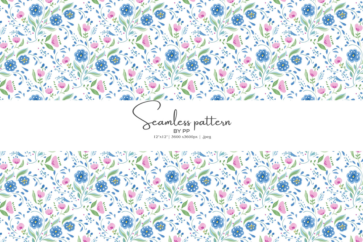 folk floral seamless pattern, a Pattern Graphic by Pink Studio Art (Photo 1 of 5)