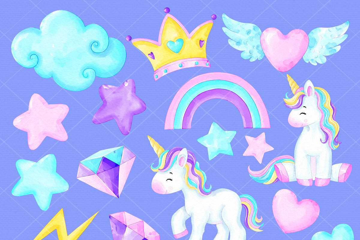 Watercolor Unicorn Clipart PNG Set, an Animal Illustration by MiracleArtAndDesign (Photo 3 of 5)